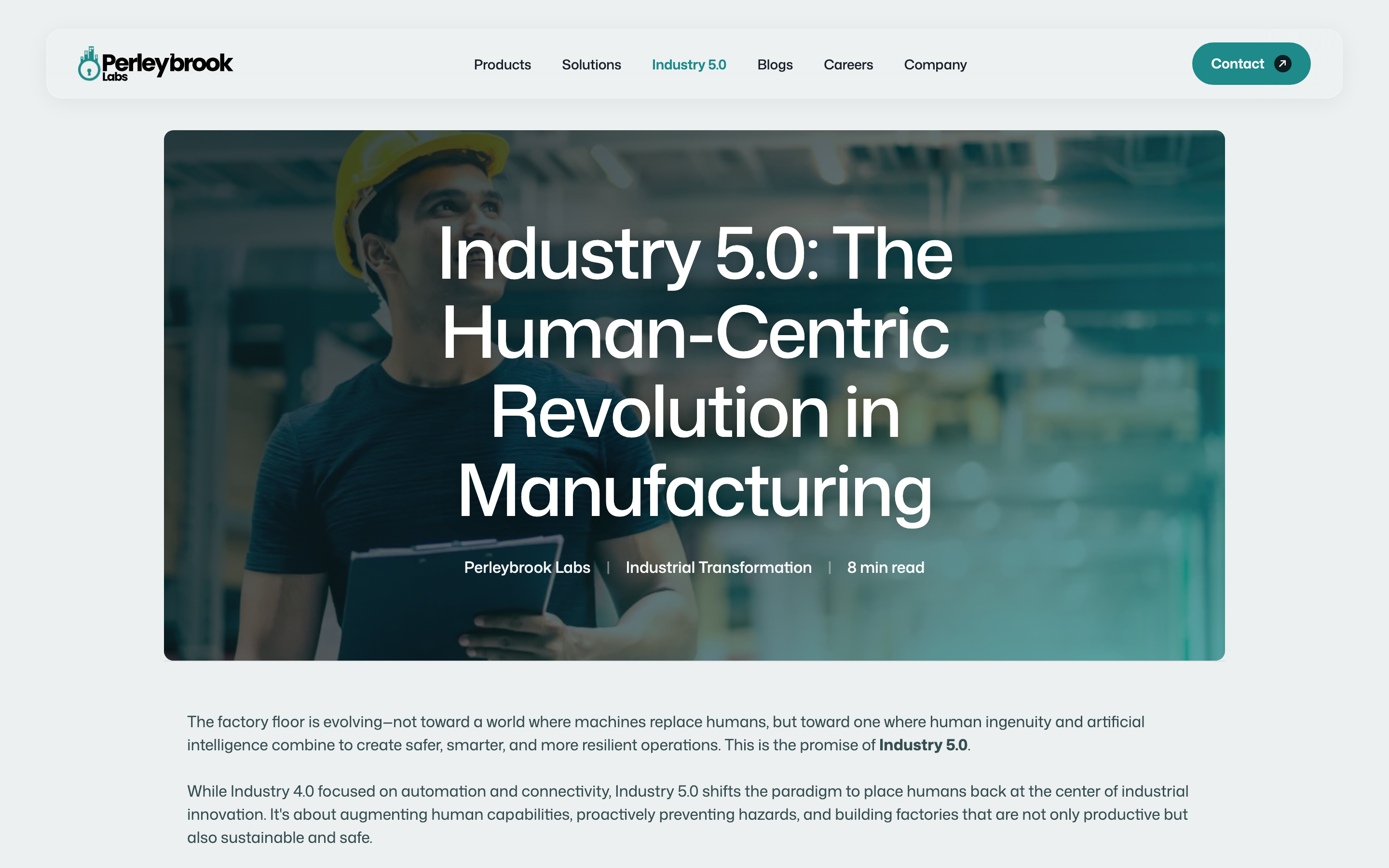 Perleybrook — Industry 5.0 safety automation for human-centric manufacturing.